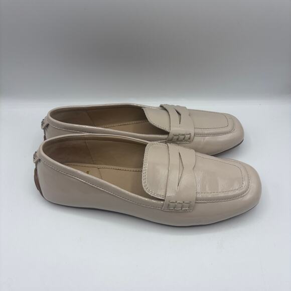 SAM EDELMAN Tucker Penny Loafers Patent Leather Clay Tan Cream Sz 8.5 - Picture 4 of 8